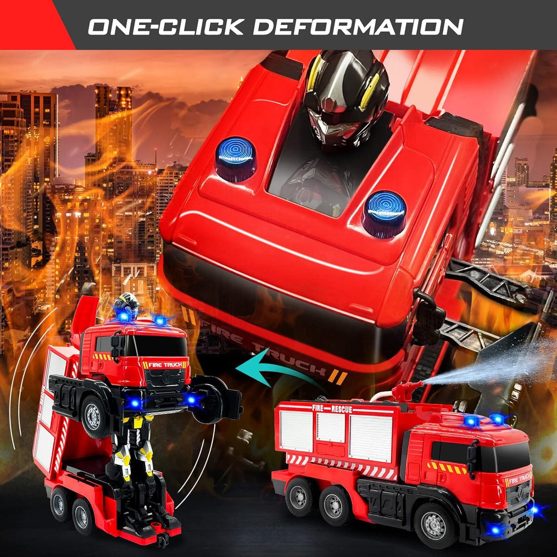 RC Transforming Fire Rescue Truck With Water Spray And Lights -