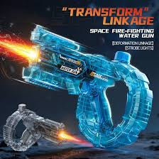 Electric Automatic Water Gun with Continuous Burst Technology – High-Pressure Rapid-Fire Water Blaster with LED Lights & USB Rechargeable Battery for Kids & Adults – Transparent Blue Shark Series