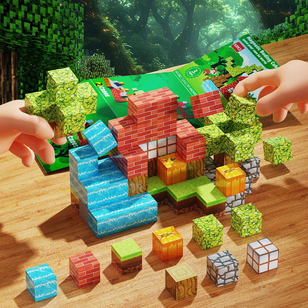 Minecraft 100-Piece Magnetic Building Blocks Set with Storage Box
