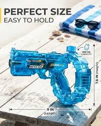 Electric Automatic Water Gun with Continuous Burst Technology – High-Pressure Rapid-Fire Water Blaster with LED Lights & USB Rechargeable Battery for Kids & Adults – Transparent Blue Shark Series