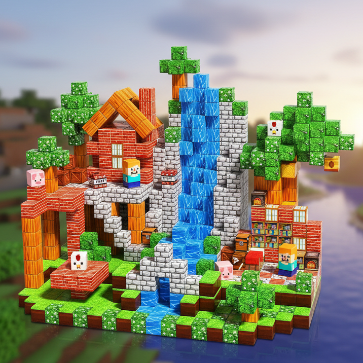 Minecraft 100-Piece Magnetic Building Blocks Set with Storage Box
