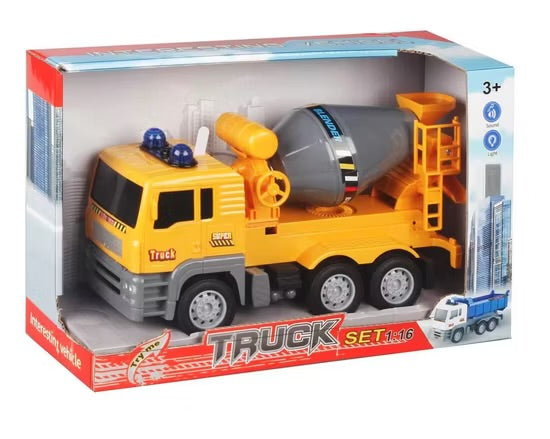 1:16 Scale friction Construction Cement Mixer Truck Toy – Interactive Lights & Sound