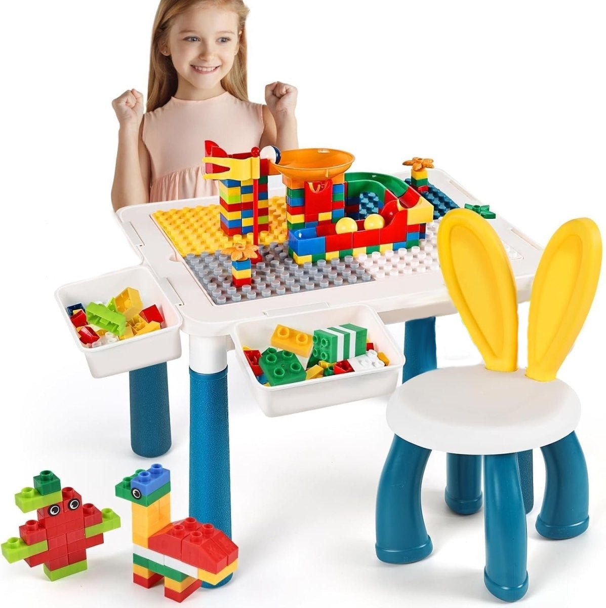 Kids Building Blocks Table With Chair & Learning Station (72Pcs)