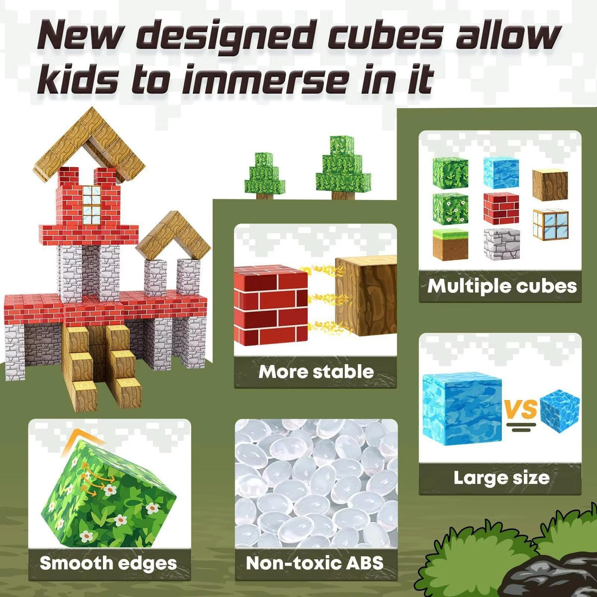 Minecraft 100-Piece Magnetic Building Blocks Set with Storage Box