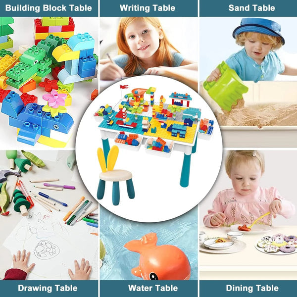 Kids Building Blocks Table With Chair & Learning Station (72Pcs)