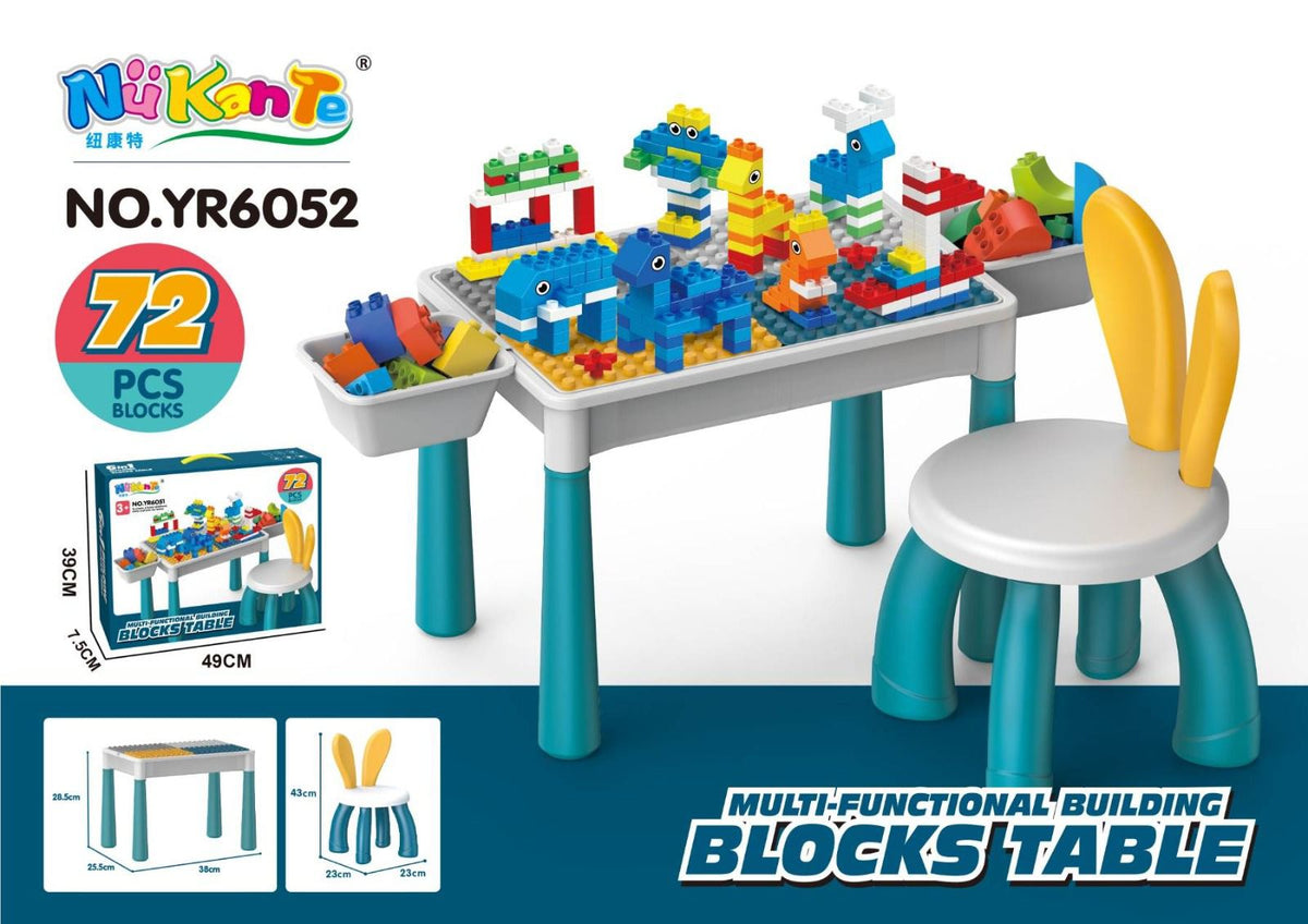 Kids Building Blocks Table With Chair & Learning Station (72Pcs)