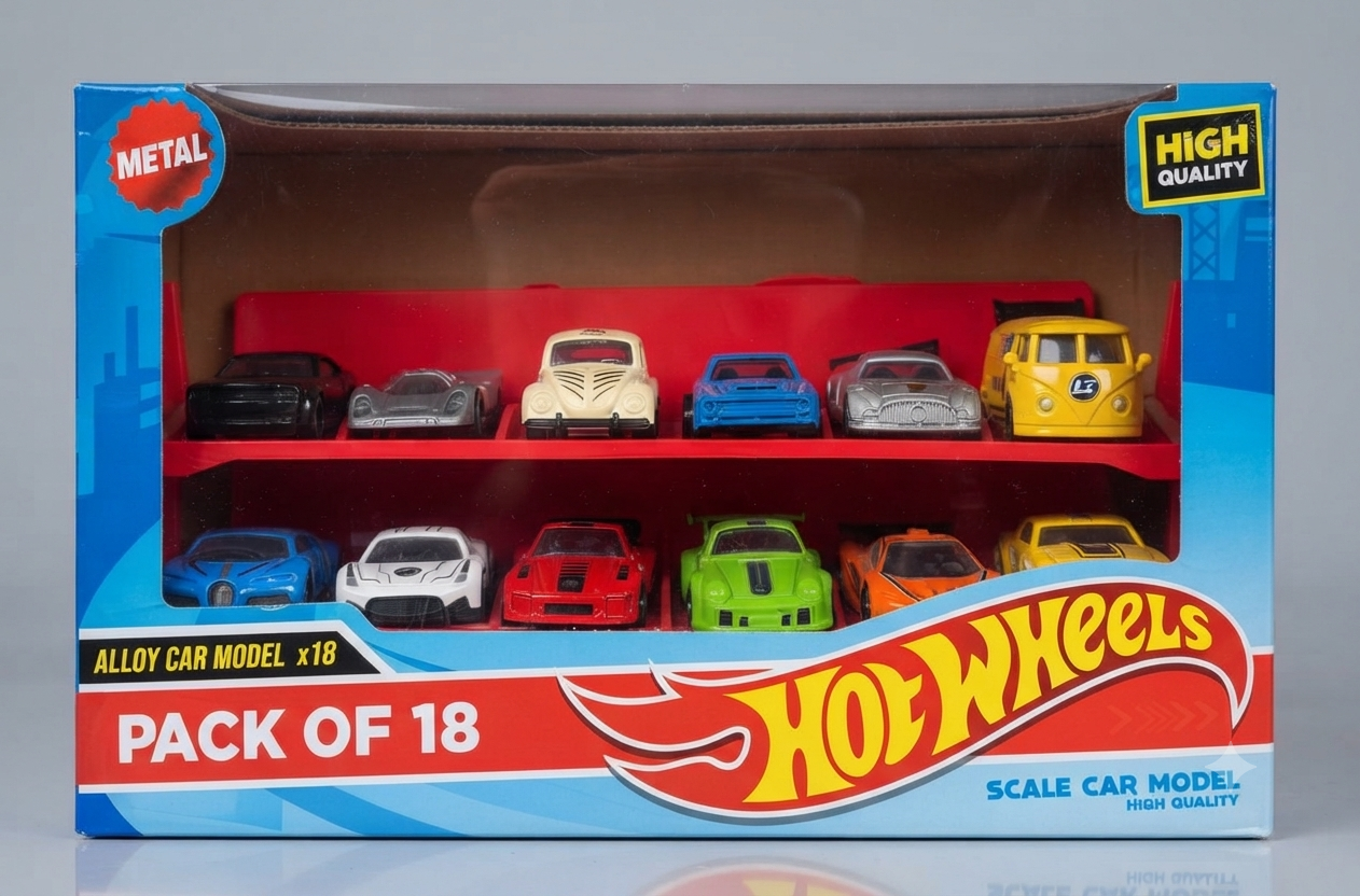 18-Piece Alloy Die-Cast Scale Model Toy Car Set with Display Stand