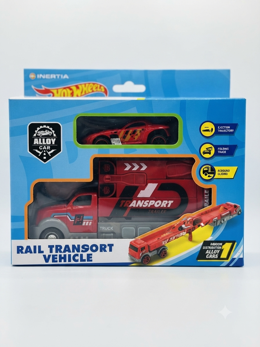 Inertia Rail Transport Vehicle Toy with Foldable Track and Alloy Car