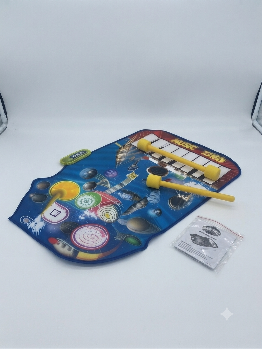 2-in-1 Space Theme Music Playmat with Piano & Drum Kit with Drumsticks
