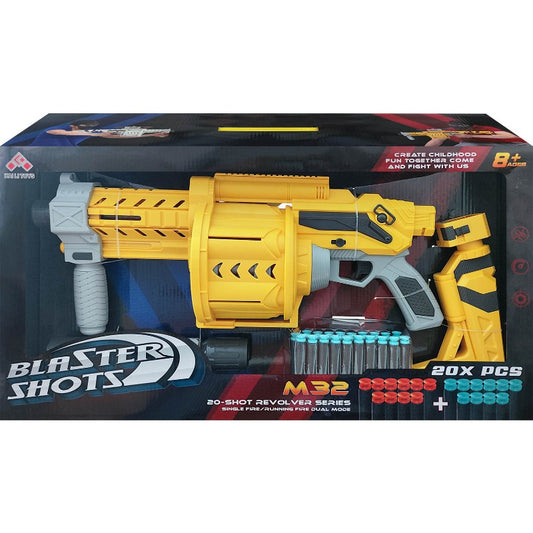 Kai Li Toys Blaster Shots M32 20-Shot Revolver Series Foam Dart Blaster