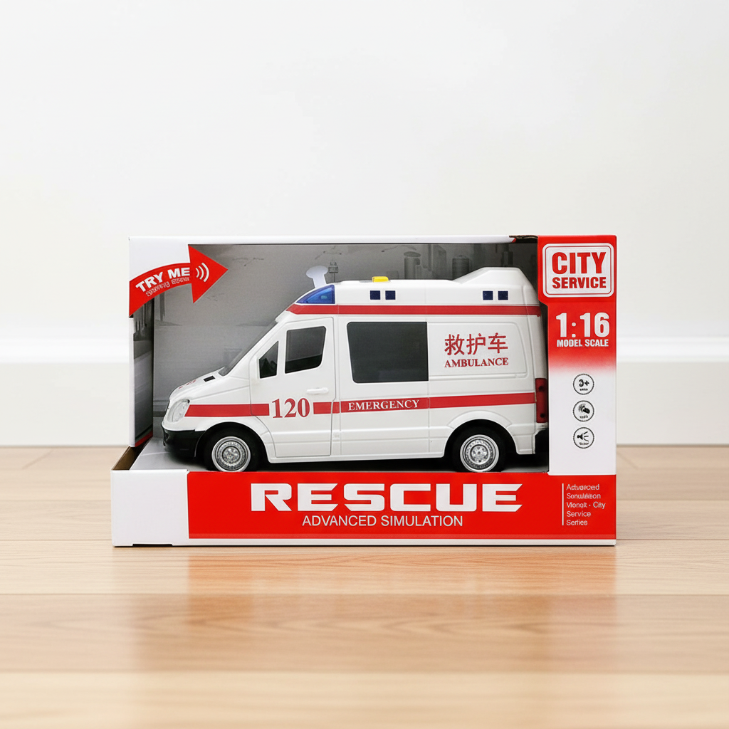 1:16 Friction Ambulance Toy with Light and Music