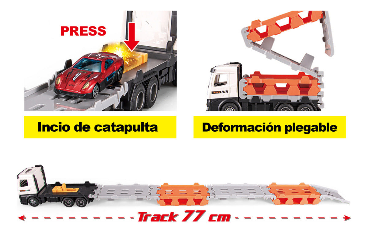 Alloy Car Deformation Transport Truck with 77cm Ejection Track and Racing Cars