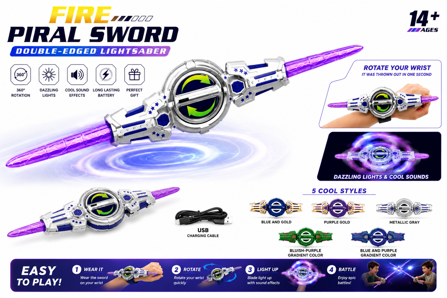Dual-Head Rotate Sword With sound light and sparks