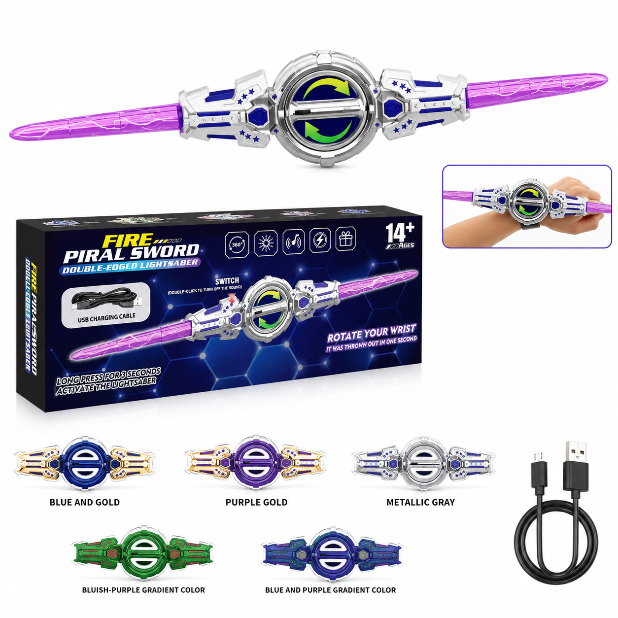 Dual-Head Rotate Sword With sound light and sparks