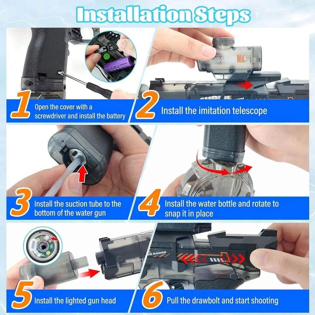 Electric Water Gun with Drum Magazine I
Rechargeable Automatic
Water Blaster Toy for
Kids