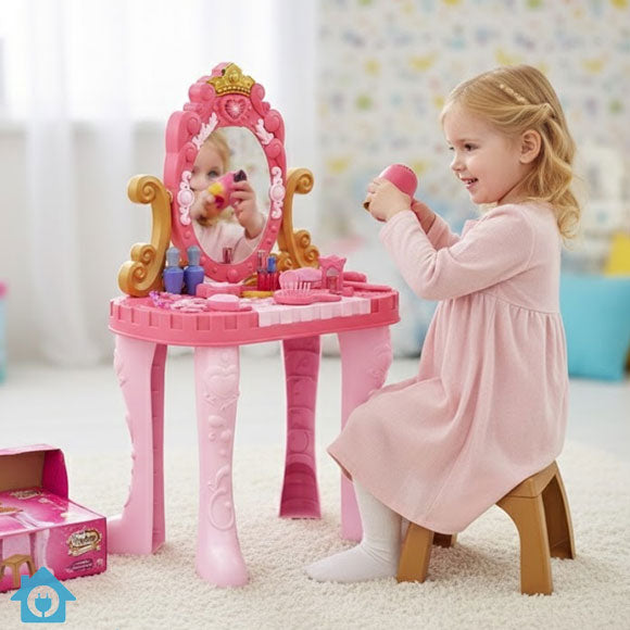 Girls Makeup Dressing Table with Stool & Lights Music