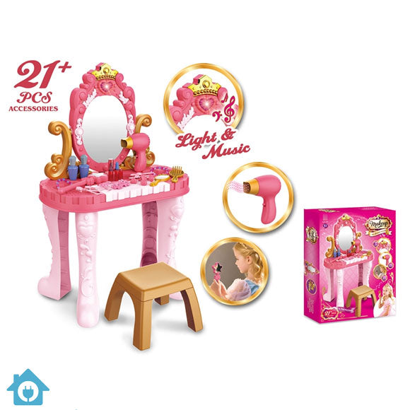 Girls Makeup Dressing Table with Stool & Lights Music