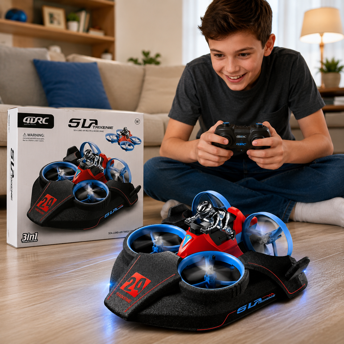 SLA Trixenie 3-in-1 RC Hovercraft Drone - Land, Air & Water Remote Control Toy